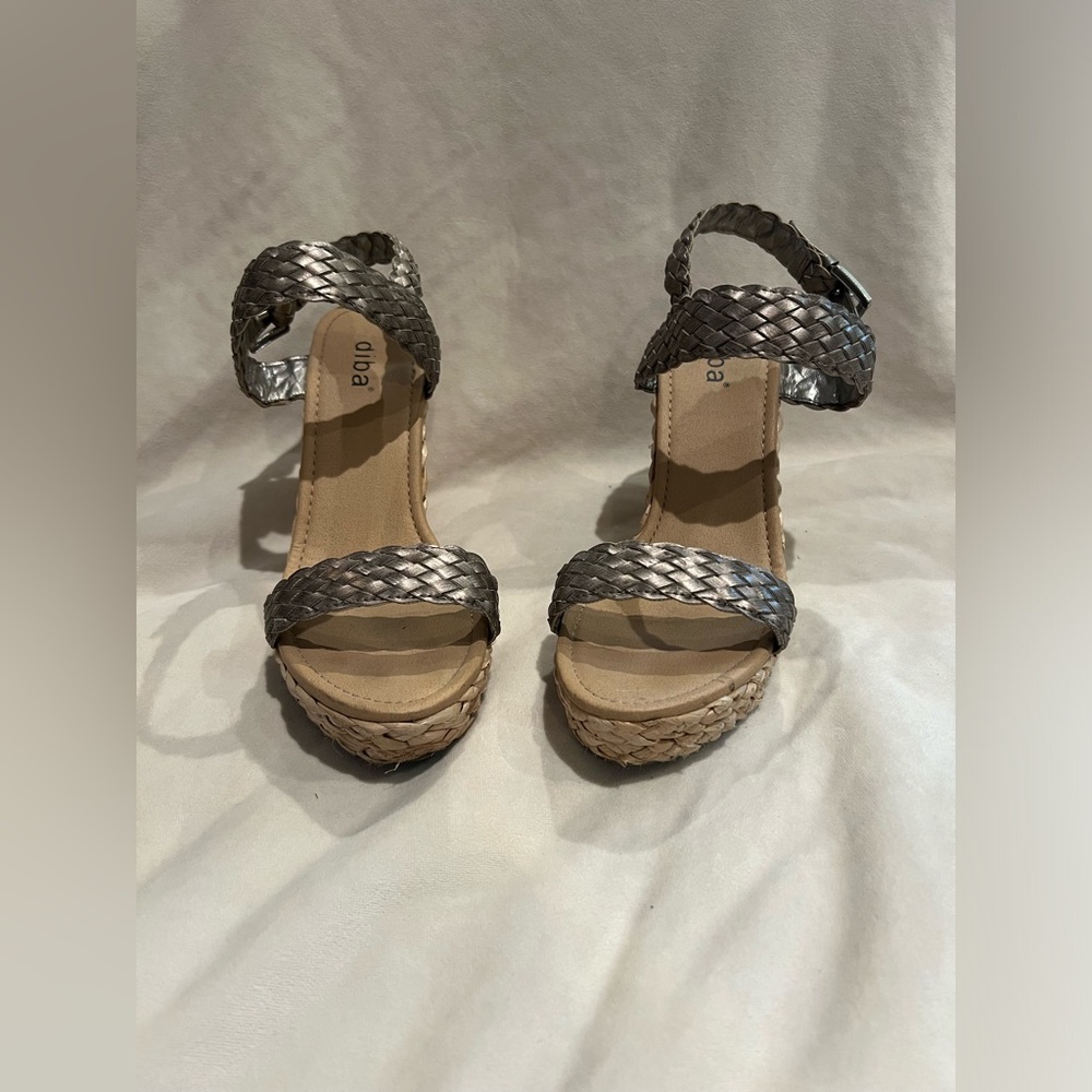 Diba Silver Strapped/Woven Wedges